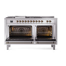 ILVE Nostalgie II 60-Inch  Propane Gas Dual Fuel Range  with 7 Burners, Griddle, & French Top with Solid Door Oven in Stainless Steel with Bronze Trim (UP60FSQNMPSSB)