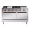 ILVE Nostalgie II 60-Inch Dual Fuel Range with 7 Burners, Griddle, & French Top with Solid Door Oven in Stainless Steel with Bronze Trim (UP60FSQNMPSSB)