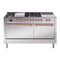 ILVE Nostalgie II 60-Inch Dual Fuel Range with 7 Burners, Griddle, & French Top with Solid Door Oven in Stainless Steel with Copper Trim (UP60FSQNMPSSP)