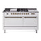 ILVE Nostalgie II 60-Inch  Propane Gas Dual Fuel Range  with 7 Burners, Griddle, & French Top with Solid Door Oven in White with Bronze Trim (UP60FSQNMPWHB)