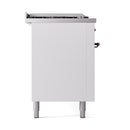 ILVE Nostalgie II 60-Inch 3.5 + 2.3 Cu. Ft. Propane Gas Dual Fuel Range with 7 Burners, Griddle, French Top and Solid Door Oven in White with Bronze Trim (UP60FSQNMPWHBLP)