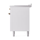 ILVE Nostalgie II 60-Inch 3.5 + 2.3 Cu. Ft. Propane Gas Dual Fuel Range with 7 Burners, Griddle, French Top and Solid Door Oven in White with Bronze Trim (UP60FSQNMPWHBLP)