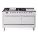 ILVE Nostalgie II 60 inch Propane Gas Range with 10 Sealed Burners, Griddle with Triple Glass Door in White with Chrome Trim