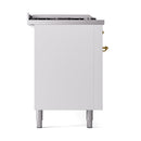 ILVE Nostalgie II 60-Inch  Propane Gas Dual Fuel Range  with 7 Burners, Griddle, & French Top with Solid Door Oven in White with Brass Trim (UP60FSQNMPWHG)