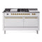 ILVE Nostalgie II 60-Inch  Propane Gas Dual Fuel Range  with 7 Burners, Griddle, & French Top with Solid Door Oven in White with Brass Trim (UP60FSQNMPWHG)