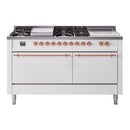 ILVE Nostalgie II 60 inch Propane Gas Range with 10 Sealed Burners, Griddle with Triple Glass Door in White with Copper Trim