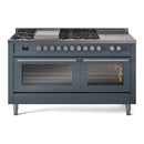 ILVE 60-Inch Professional Plus II Freestanding Dual Fuel Range with 7 Gas Burner and Removable Griddle in Blue Grey (UP60FSWMPBG)