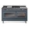 ILVE 60-Inch Professional Plus II Freestanding Dual Fuel Range with 7 Gas Burner and Removable Griddle in Blue Grey (UP60FSWMPBG)