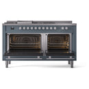 ILVE 60-Inch Professional Plus II Freestanding Dual Fuel Range with 7 Gas Burner and Removable Griddle in Blue Grey (UP60FSWMPBG)