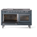 ILVE 60-Inch Professional Plus II Freestanding Dual Fuel Range with 7 Gas Burner and Removable Griddle in Blue Grey (UP60FSWMPBG)