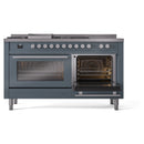 ILVE 60-Inch Professional Plus II Freestanding Dual Fuel Range with 7 Gas Burner and Removable Griddle in Blue Grey (UP60FSWMPBG)