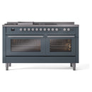 ILVE 60-Inch Professional Plus II Freestanding Dual Fuel Range with 7 Gas Burner and Removable Griddle in Blue Grey (UP60FSWMPBG)