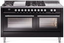 ILVE 60-Inch Professional Plus II Freestanding Dual Fuel Range with 7 Gas Burner and Removable Griddle in Glossy Black (UP60FSWMPBK)