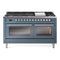 ILVE Professional Plus II 60-Inch 3.5 + 1.52 Cu. Ft. Propane Gas Dual Fuel Range with 9 Burners, Griddle and Triple Glass Door in Blue Grey (UP60FWMPBGLP)