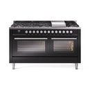 ILVE Professional Plus II 60-Inch 3.5 + 1.52 Cu. Ft. Dual Fuel Range with 9 Burners, Griddle and Triple Glass Door Oven in Glossy Black (UP60FWMPBK)