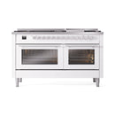 ILVE Professional Plus II 60-Inch 3.5 + 1.52 Cu. Ft. Propane Gas Dual Fuel Range with 9 Burners, Griddle and Triple Glass Door in White (UP60FWMPWHLP)
