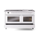 ILVE Professional Plus II 60-Inch 3.5 + 1.52 Cu. Ft. Propane Gas Dual Fuel Range with 9 Burners, Griddle and Triple Glass Door in White (UP60FWMPWHLP)