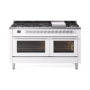 ILVE Professional Plus II 60-Inch 3.5 + 1.52 Cu. Ft. Propane Gas Dual Fuel Range with 9 Burners, Griddle and Triple Glass Door in White (UP60FWMPWHLP)