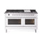ILVE Professional Plus II 60-Inch 3.5 + 1.52 Cu. Ft. Propane Gas Dual Fuel Range with 9 Burners, Griddle and Triple Glass Door in White (UP60FWMPWHLP)