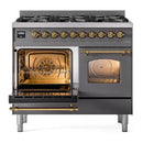 ILVE Nostalgie II Limited Edition 40-Inch Dual Fuel Range with 6 Gas Brass Burners and Electric Oven in Matte Graphite (UPD406NMPMGG-LE)