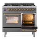 ILVE Nostalgie II Limited Edition 40-Inch Dual Fuel Range with 6 Gas Brass Burners and Electric Oven in Matte Graphite (UPD406NMPMGG-LE)