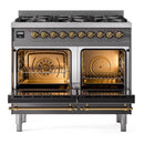 ILVE Nostalgie II Limited Edition 40-Inch Dual Fuel Range with 6 Gas Brass Burners and Electric Oven in Matte Graphite (UPD406NMPMGG-LE)
