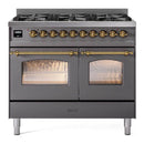 ILVE Nostalgie II Limited Edition 40-Inch Dual Fuel Range with 6 Gas Brass Burners and Electric Oven in Matte Graphite (UPD406NMPMGG-LE)