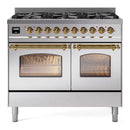 ILVE Nostalgie II Limited Edition 40-Inch Dual Fuel Range with 6 Gas Brass Burners and Electric Oven in Stainless Steel (UPD406NMPSSG-LE)