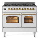 ILVE Nostalgie II Limited Edition 40-Inch Dual Fuel Range with 6 Gas Brass Burners and Electric Oven in White (UPD406NMPWHG-LE)