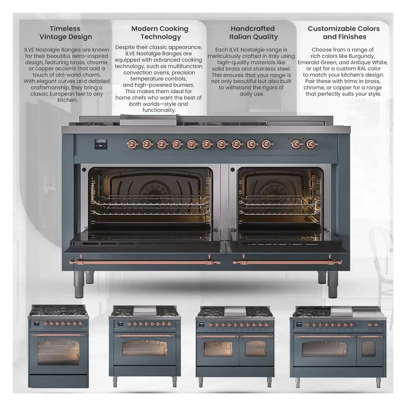ILVE Nostalgie II Limited Edition 40-Inch Dual Fuel Range with 6 Gas Brass Burners and Electric Oven in White (UPD406NMPWHG-LE)