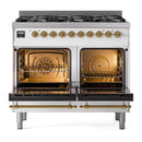 ILVE Nostalgie II Limited Edition 40-Inch Dual Fuel Range with 6 Gas Brass Burners and Electric Oven in White (UPD406NMPWHG-LE)