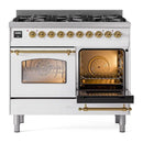 ILVE Nostalgie II Limited Edition 40-Inch Dual Fuel Range with 6 Gas Brass Burners and Electric Oven in White (UPD406NMPWHG-LE)