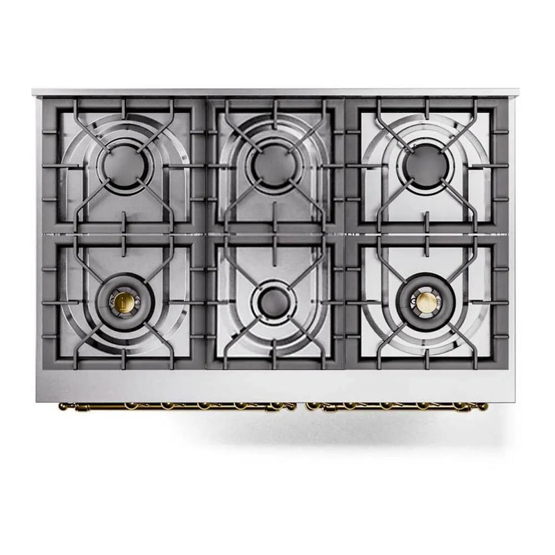 ILVE Nostalgie II Limited Edition 40-Inch Dual Fuel Range with 6 Gas Brass Burners and Electric Oven in White (UPD406NMPWHG-LE)