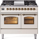 ILVE Nostalgie II 40-Inch Dual Fuel Freestanding Range with Removable Griddle in Antique White with Bronze Trim (UPD40FNMPAWB)