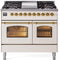 ILVE Nostalgie II 40-Inch Dual Fuel Freestanding Range with Removable Griddle in Antique White with Brass Trim (UPD40FNMPAWG)