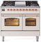 ILVE Nostalgie II 40-Inch Dual Fuel Freestanding Range with Removable Griddle in Antique White with Copper Trim (UPD40FNMPAWP)