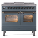 ILVE Nostalgie II 40-Inch Dual Fuel Freestanding Range with Removable Griddle in Blue Grey with Bronze Trim (UPD40FNMPBGB)