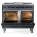 ILVE Nostalgie II 40-Inch Dual Fuel Freestanding Range with Removable Griddle in Blue Grey with Bronze Trim (UPD40FNMPBGB)