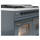 ILVE Nostalgie II 40-Inch Dual Fuel Freestanding Range with Removable Griddle in Blue Grey with Bronze Trim (UPD40FNMPBGB)