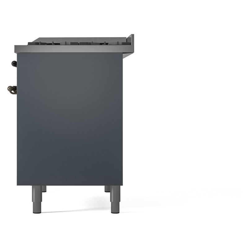 ILVE Nostalgie II 40-Inch Dual Fuel Freestanding Range with Removable Griddle in Blue Grey with Bronze Trim (UPD40FNMPBGB)