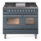 ILVE Nostalgie II 40-Inch Dual Fuel Freestanding Range with Removable Griddle in Blue Grey with Chrome Trim (UPD40FNMPBGC)