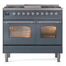 ILVE Nostalgie II 40-Inch Dual Fuel Freestanding Range with Removable Griddle in Blue Grey with Chrome Trim (UPD40FNMPBGC)