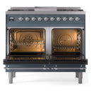 ILVE Nostalgie II 40-Inch Dual Fuel Freestanding Range with Removable Griddle in Blue Grey with Chrome Trim (UPD40FNMPBGC)