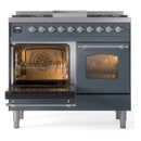 ILVE Nostalgie II 40-Inch Dual Fuel Freestanding Range with Removable Griddle in Blue Grey with Chrome Trim (UPD40FNMPBGC)
