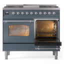 ILVE Nostalgie II 40-Inch Dual Fuel Freestanding Range with Removable Griddle in Blue Grey with Chrome Trim (UPD40FNMPBGC)