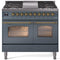 ILVE Nostalgie II 40-Inch Dual Fuel Freestanding Range with Removable Griddle in Blue Grey with Brass Trim (UPD40FNMPBGG)