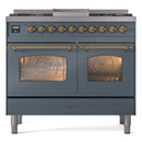ILVE Nostalgie II 40-Inch Dual Fuel Freestanding Range with Removable Griddle in Blue Grey with Brass Trim (UPD40FNMPBGG)