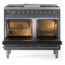 ILVE Nostalgie II 40-Inch Dual Fuel Freestanding Range with Removable Griddle in Blue Grey with Brass Trim (UPD40FNMPBGG)