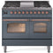 ILVE Nostalgie II 40-Inch Dual Fuel Freestanding Range with Removable Griddle in Blue Grey with Copper Trim (UPD40FNMPBGP)