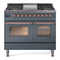 ILVE Nostalgie II 40-Inch Dual Fuel Freestanding Range with Removable Griddle in Blue Grey with Copper Trim (UPD40FNMPBGP)